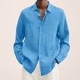 thumbnail image 2 of Designer Spring Summer Men's Casual Cotton Linen Solid Color Long Sleeve Shirts Loose Shirts 5XL, 2 of 5