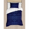 thumbnail image 3 of Indigo Duvet Cover Set Queen Size, Victorian Vintage Ancient Royal Times Inspired Floral Leaves Swirls Image Artprint, Decorative 3 Piece Bedding Set with 2 Pillow Shams, Dark Blue, by Ambesonne, 3 of 3