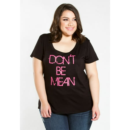 Sealed With A Kiss Designs Womens Plus Size Scoop Neck Short Sleeve Dont Be Mean Graphic