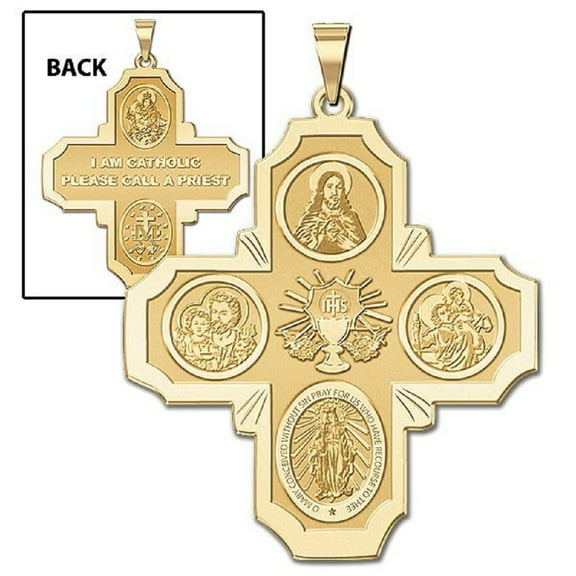 PicturesOnGold.com Communion Four Way Religious Medal Pandant - 1 inch x 1 inch Solid 14K Yellow Gold