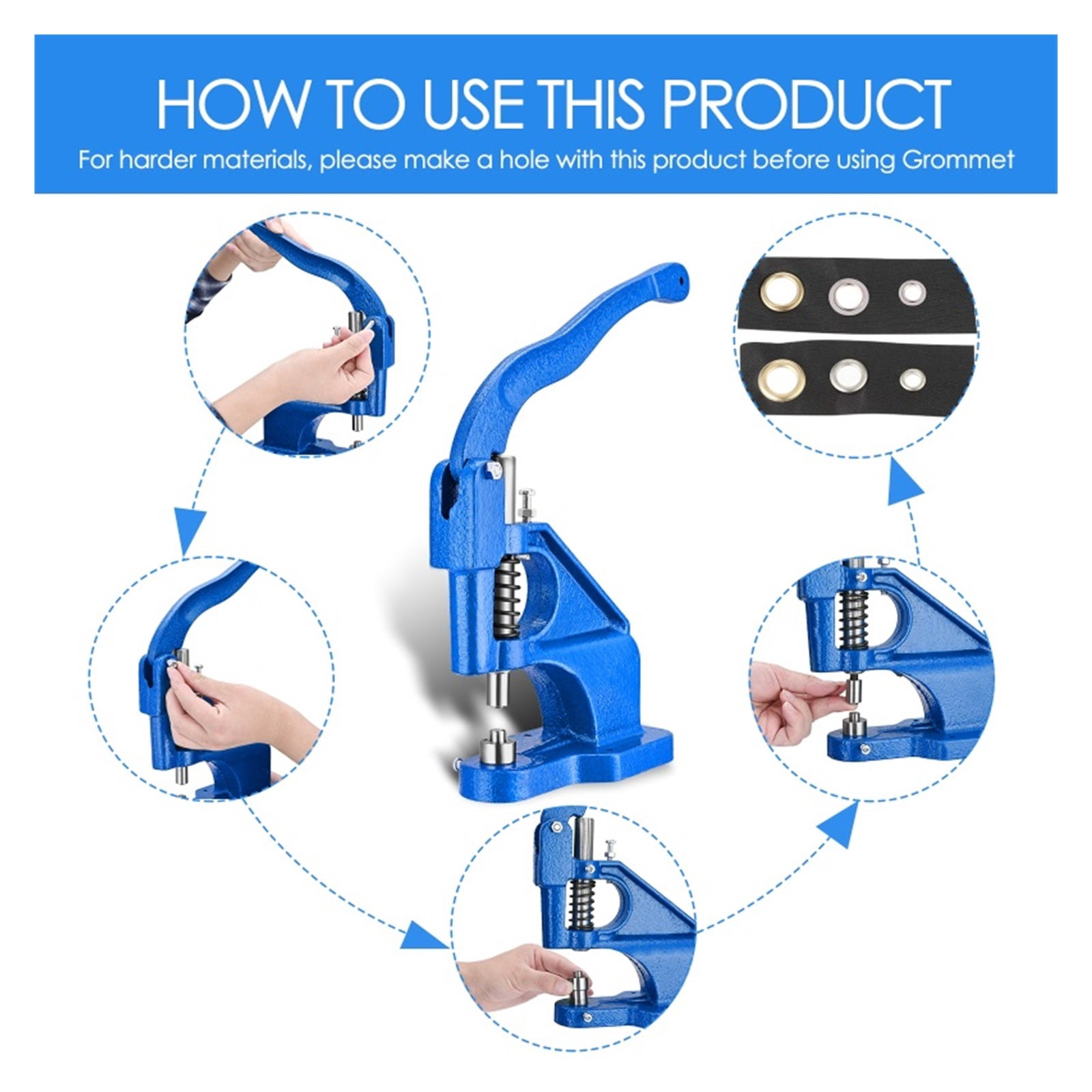 Heavy Duty Hand Press Grommet Eyelet Machine Hole Punch Tool Kit Including Grommet Machine ,Widely Use