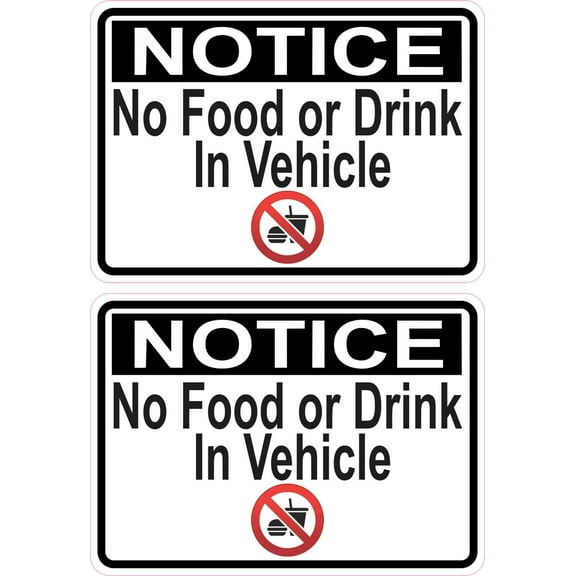 3.5in x 2.5in Symbol No Food or Drink in Vehicle Stickers