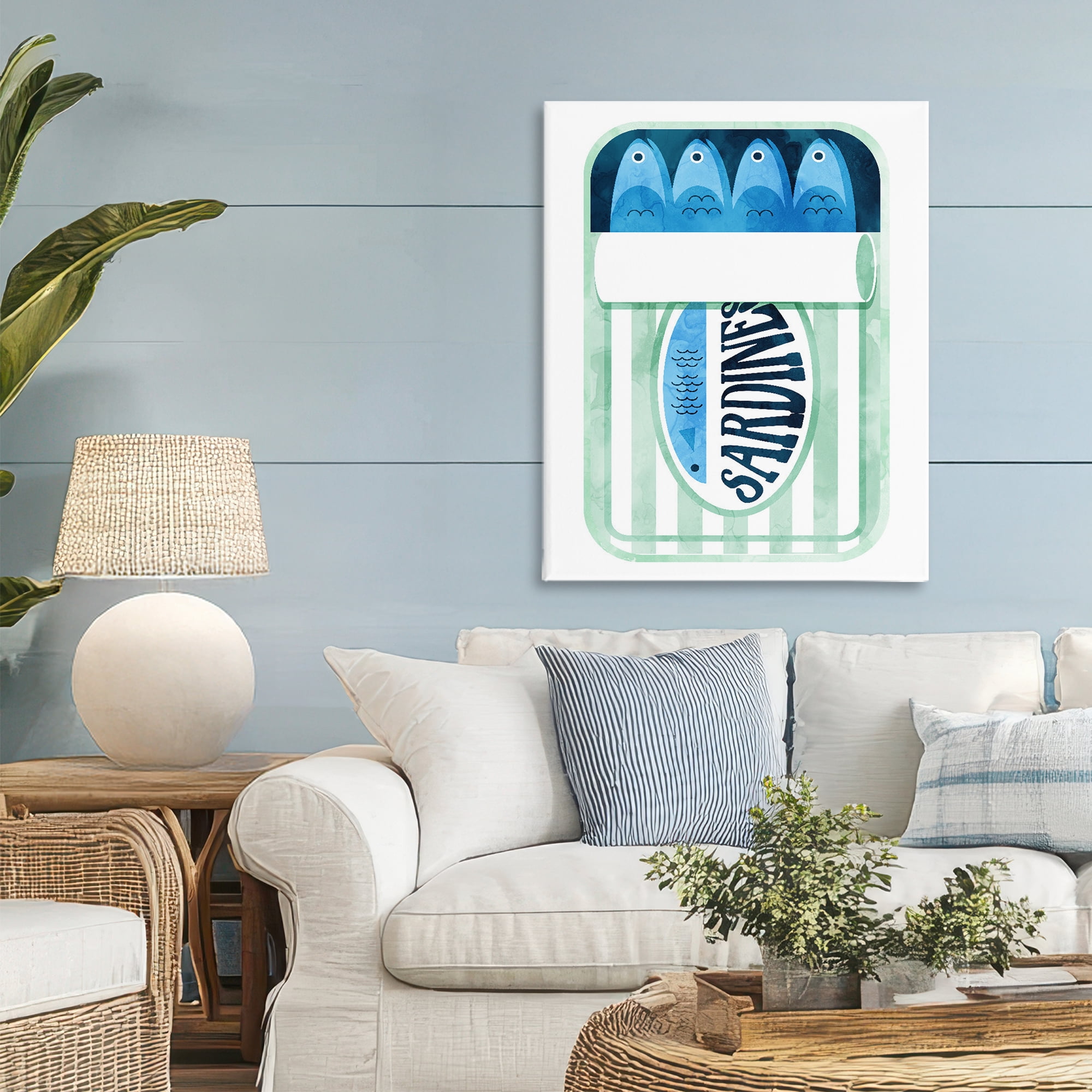 Green Stripe Sardine Tin Canvas Wall Art, design by Daphne Polselli