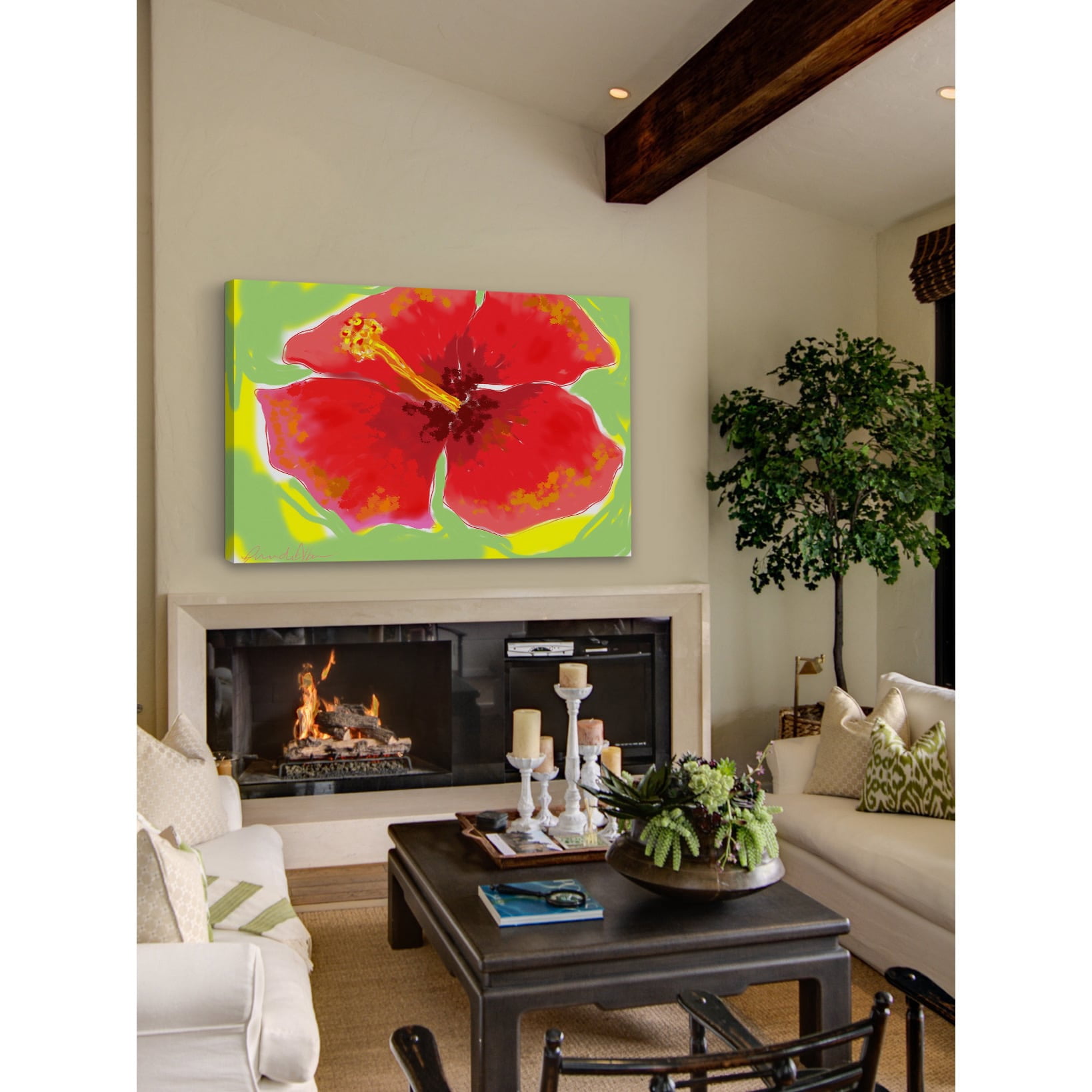 Marmont Hill "Red Hibiscus" by Arthur Pina Painting Print on Wrapped Canvas