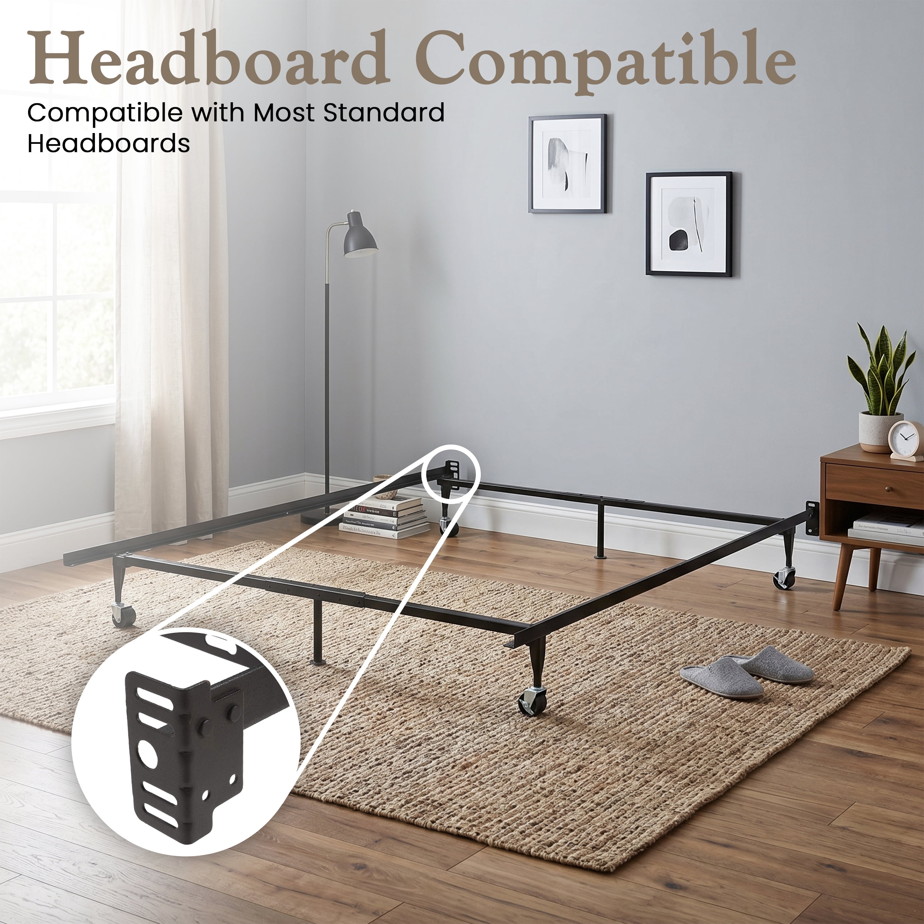 Kings Brand Furniture Metal Adjustable Bed Frame for Twin/Full/Queen Sizes with Rug Rollers & Locking Wheels