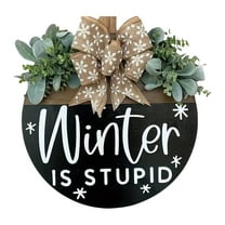 Winter Front Door Sign Winter Is Sign 12Inch Round Wooden Wreath Hanger Snowflake Door For Home Outdoor Indoor Porch Wall Hangs Home Decor