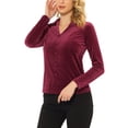 thumbnail image 4 of INSPIRE CHIC Women's Textured Work Velvet Blouse Long Sleeve V Neck Solid Color Shirt Blouse Wine Red M, 4 of 5