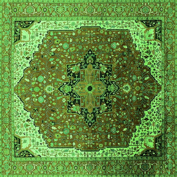Ahgly Company Indoor Square Oriental Green Industrial Area Rugs, 5' Square