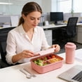 thumbnail image 4 of Lunch Box with Compartments, QQZ Spill Proof Bento Container for Adults, Large Capacity 1200ml Microwave Dishwasher Safe Plastic Lunch Box with Fork Spoon, Pink, 4 of 6