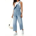 thumbnail image 3 of Women's Casual Loose Denim Work Pants Bib Adjustable Shoulder Strap Wide Leg Capri Denim Jumpsuit, 3 of 6