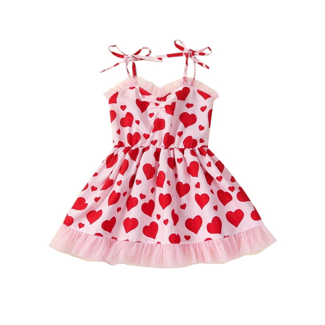 EYIIYE Robe Cami d'Été pour Filles 3Y 4Y 5Y 6Y Sans Manches Ligne A Imprimé Cœur Robe Décontractée Bretelles Réglables Robe Princesse Mignonne Mode Soirée