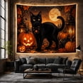thumbnail image 6 of Black Cat with Pumpkins and Full Moon, Festive Halloween Scene, Spooky Gothic Style for Animal Lovers, Cat Themed Wall Art, Halloween Gift Tapestry Wall Hanging for Bedroom, Living Room and Dorm, 6 of 7