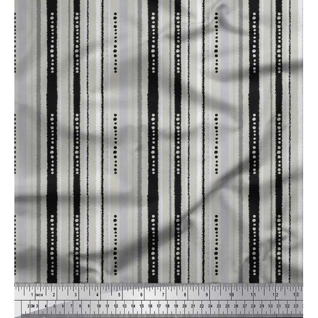 Soimoi Poly Georgette Fabric Dot & Stripe Print Fabric by The Yard 42 Inch Wide