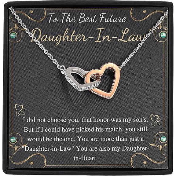 Interlocking Heart Necklace To The Best Future Daughter-In-Law Gift On Christmas Day Future From Future Mother & Father In Law with heart touching Message card