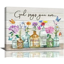 Farmhouse Bathroom Decor Wall Art Rustic Flowers Bathroom Pictures for Wall Colorful Floral Canvas Prints God Says You Are Modern Artwork Home Decoration for Bedroom Living Room 16"x12"