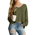 thumbnail image 2 of Cueply Women's Long Sleeve Blouses Waffle Knited Fashion Fall Tops V Neck Loose Pullover T Shirts, 2 of 6