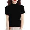 thumbnail image 2 of Yigetop Mock Neck Sweater Women Women's Short Sleeve Mock Neck Sweater Top Turtleneck Pullover Knit Shirt Women's Tops, Tees & Blouses Black 2XL, 2 of 8