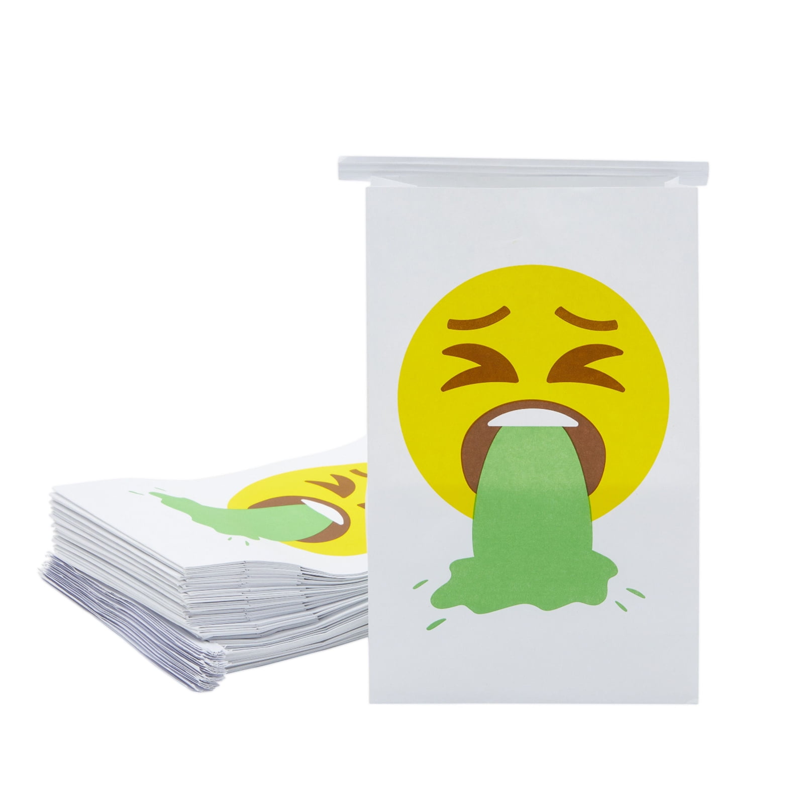 50 Bag Emoji Print Portable Travel Motion Sickness Vomit Disposable Barf Bags for sale online 