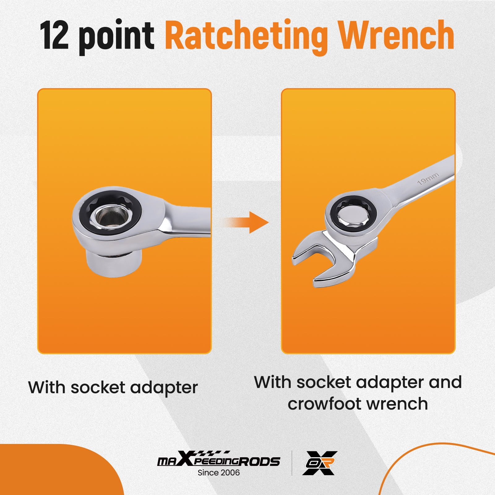 maXpeedingrods 15 PCS Ratcheting Serpentine Belt Tool Set, Serpentine Belt Tensioner Removal Installation Tool with Reversible Ratcheting Wrench, Socket Adapters, 6-Point Sockets, Crowfoot Wrenches