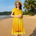 thumbnail image 4 of Fotbe Yellow Lemon Vestido Largo de Moda para Mujer, Vestido Tipo Camiseta con Manga Corta y Estilo Casual a Rayas y Bloques de Color, 4 of 6