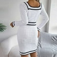 thumbnail image 3 of Oplxuo Women's Colorblock Square Neck Pullover Sweater Dress, Casual Long Sleeve Cable Knit Elegant Bodycon Mini Dresses, 3 of 3