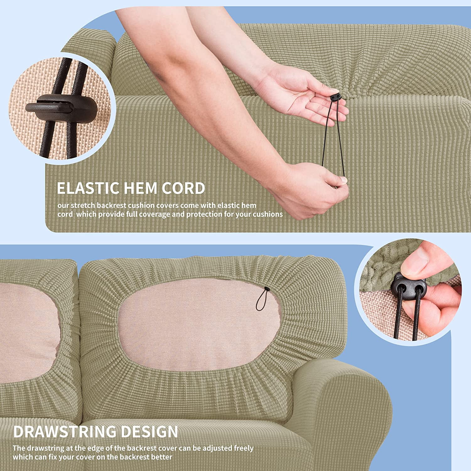 Subrtex Sofa Slipcover Sets 3 Pieces Stretch Couch Cover Backrest Cushion Covers (Armchair, Sand)