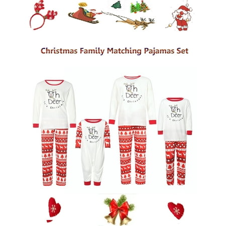 

Matching Family Christmas Clothes Sets Women Men Kids Baby Homewear Deer Long Sleeve T-Shirt Tops Striped Pants Outfits