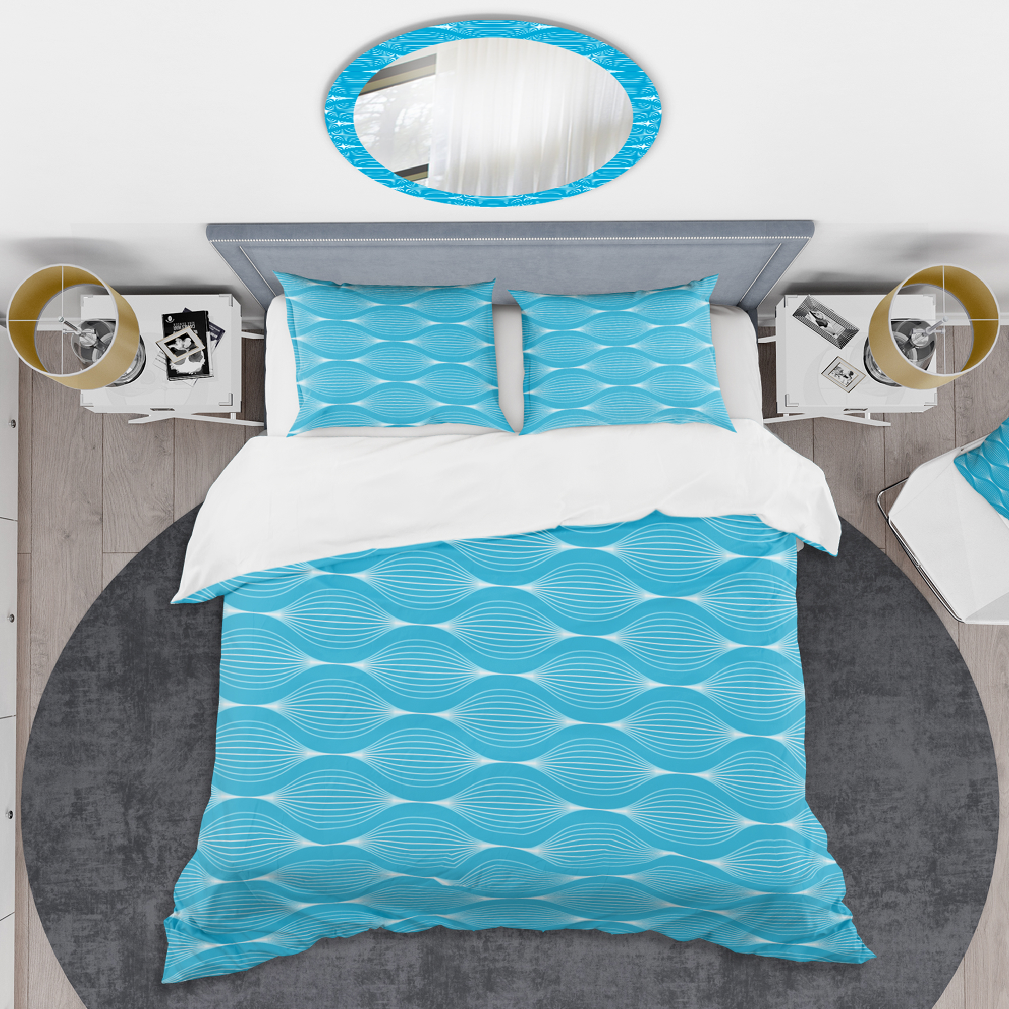 Designart 'Light Blue Wave pattern' Mid-Century Modern Duvet Cover Set