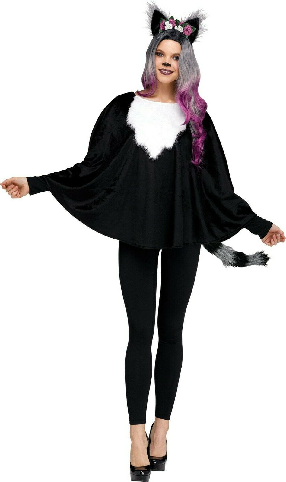Fun World Deluxe Black Raccoon Animal Poncho Halloween Costume (4-14)