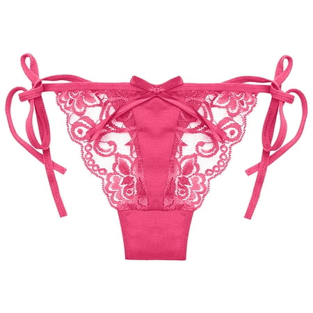 Bigersell Lace G-String Thong Panties Lingerie Briefs Underwear Side Tie Bikini Panties for Women Mesh Floral Lace Bikini Panties Womens Underpants Hot Pink One Size