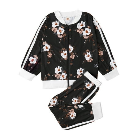 

OLLUISNEO Infant Baby Girls Pants Outfits 18 Months Winter Clothes 24 Months Floral Print Stand Neck Long Sleeve Open Chest Top Pants 2 PCS Set Black