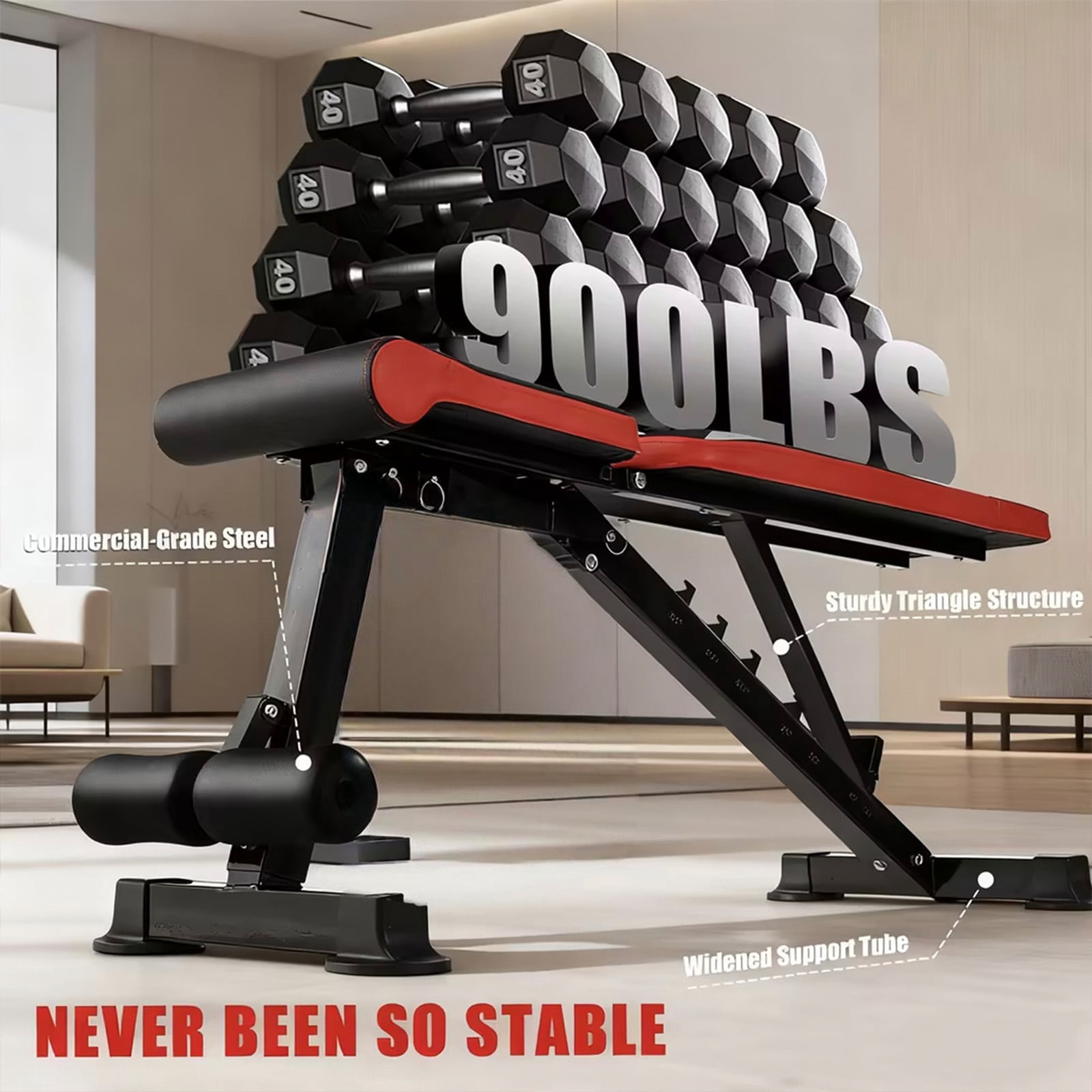 Adjustable Foldable Weight Bench with 7 Backrest 4 Seat Adjustments 900 Lbs Capacity