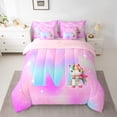 thumbnail image 2 of Manfei Girls Personalized Gifts 7-Piece Twin Bedding Sets,Gradient Latter M Bedding Comforter Set,Lovely Unicorn Sheet Sets For Princess,Lightweight Room Decoration Reversible, 2 of 8