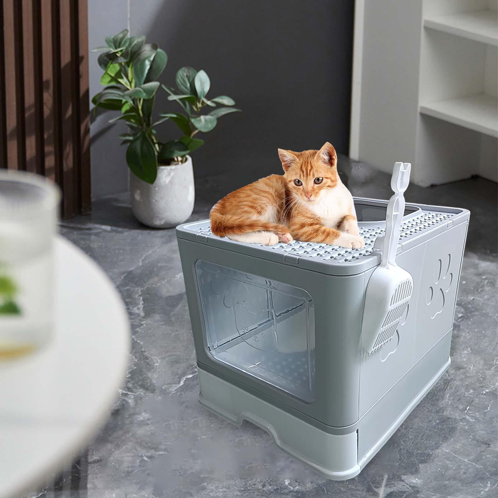 Bvdfgk Hooded Cat Litter Box with Lid, Indoor Cats Litter Box Enclosed Cat Toilet with Gray