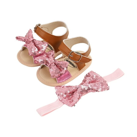 

Binmer Toddler Shoes Baby Girls Cute Fashion Cotton Sequins Bow Non-Slip Soft Bottom Sandals Headdress Set