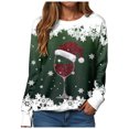 thumbnail image 6 of larppty Crewneck Sweatshirts Ugly Christmas Sweater for Women Funny Long Sleeve Xmas Wine Glass Pullover Shirts (Dark Green, XL）, 6 of 9