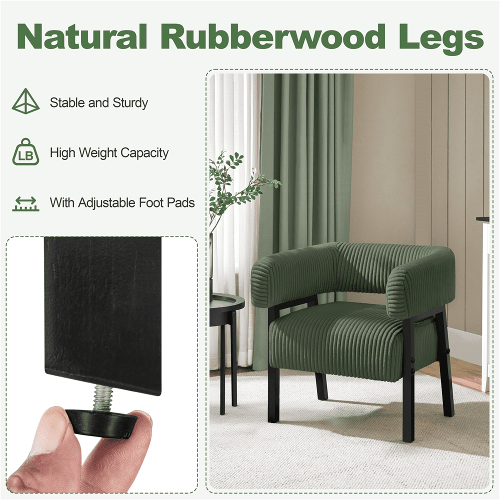 Renwick Corduroy Accent Chair with Solid Wood Legs for Living Room, Dark Green