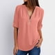 thumbnail image 3 of Blusas Umfun para mujer, camisas de manga larga, túnica informal con cremallera y cuello en V, blusa enrollable, blusas, rojo sandía, talla S, 3 of 5