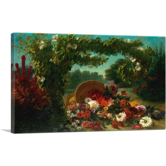 ARTCANVAS Basket of Flowers Canvas Art Print by Eugene Delacroix - Size: 40" x 26" (0.75" Deep)