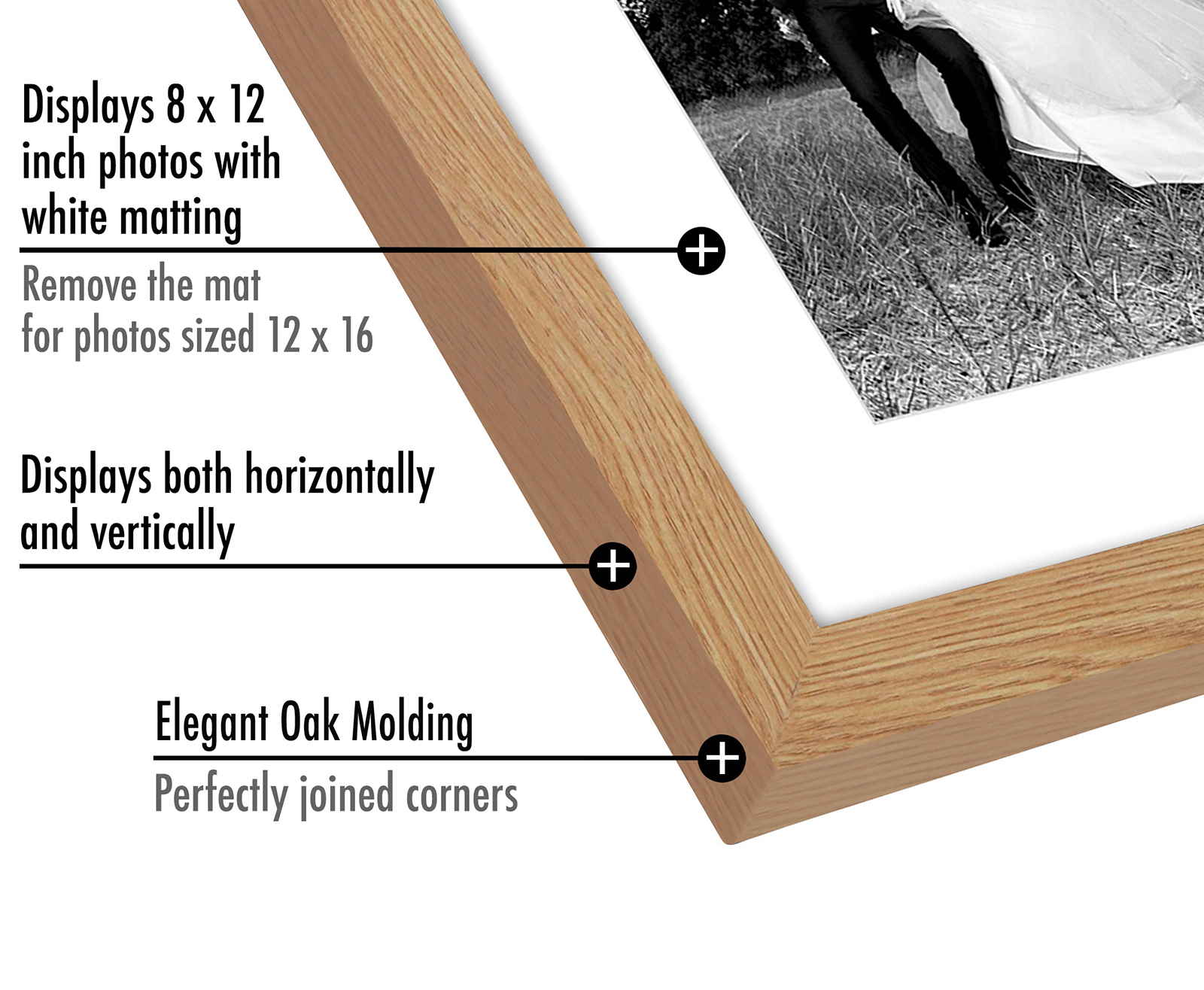 Americanflat 12x16 Picture Frame in Oak - Displays 8x12 With Mat and 12x16 Without Mat - Composite Wood with Shatter Resistant Glass