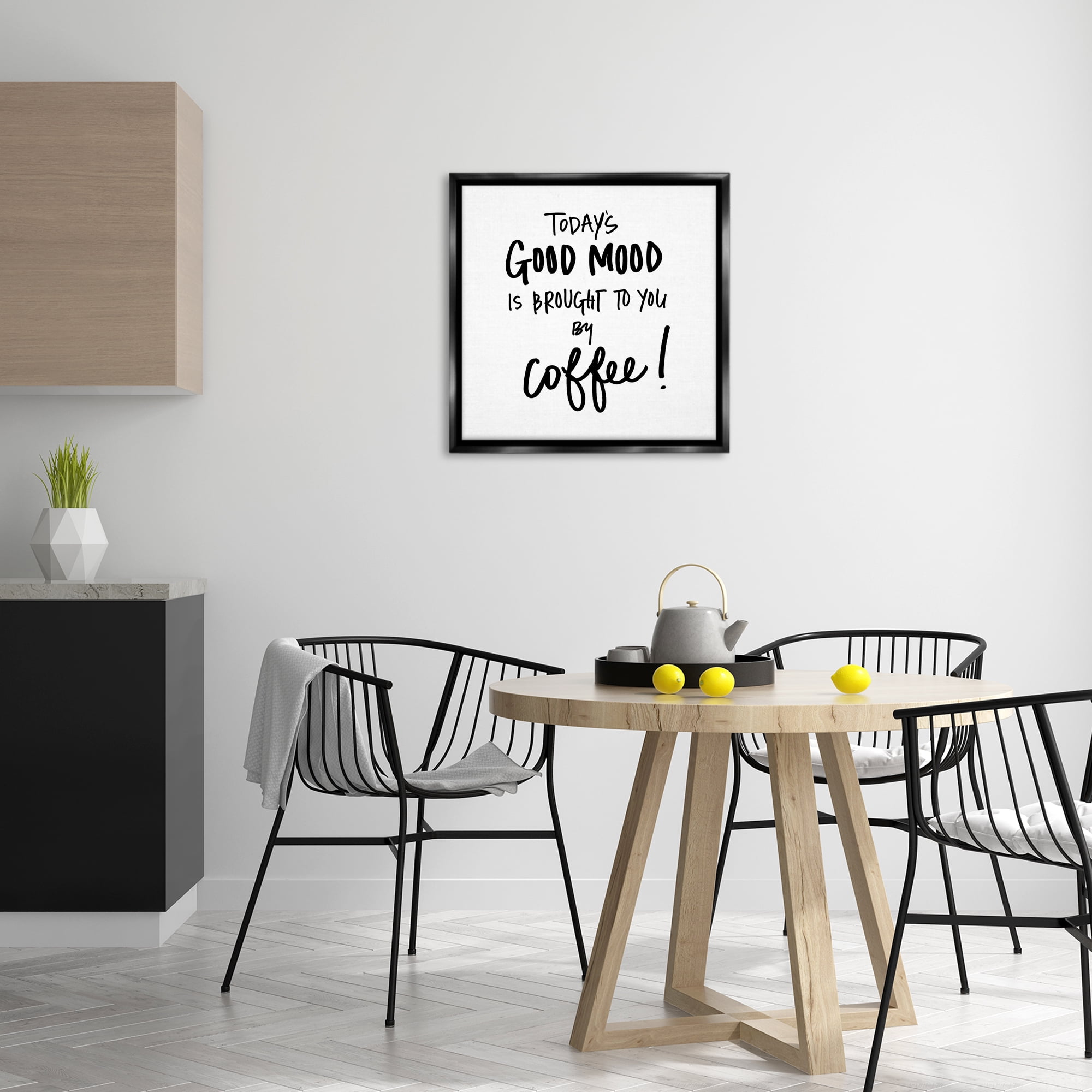 Stupell Industries Good Mood by Coffee Food & Beverage Painting Black Floater Framed Canvas Art Print Wall Art, 25 x 25