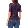 thumbnail image 3 of INSPIRE CHIC Floral Lace Top for Women's Halloween Mock Neck Puff Short Sleeve Elegant Lace Blouse Tops S Purple, 3 of 5
