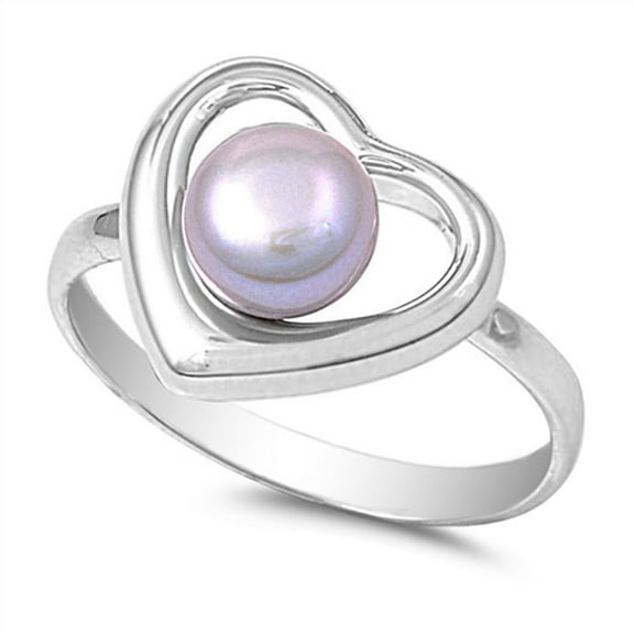 Freshwater Simulated Pearl Heart Promise Ring Bead Love Sterling Silver Band 925 Jewelry Female Size 9