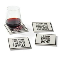 American Atelier, Square, off-White, Absorbent Ceramic Drink Coasters (Wine Sentiments), Set of 4