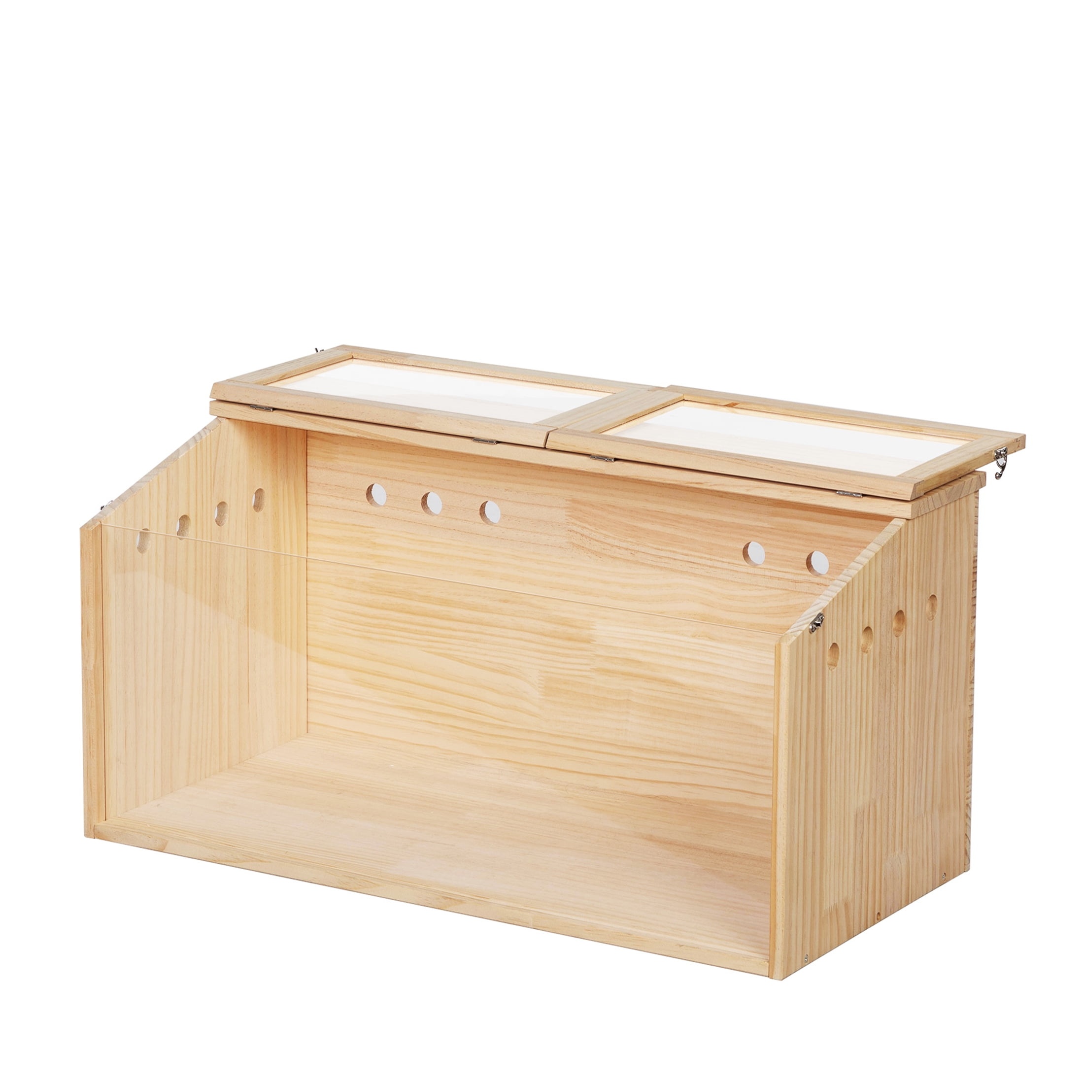 JERFIT Large Transparent Acrylic Hamster Cage with Wooden Frame, Natural Wood Small Animal Hutch Habitat for Rabbits, Guinea Pigs, Gerbils, Ferrets