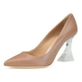 thumbnail image 2 of FSJ Women Classic Pointed Closed Toe Dressy Pumps Transparent Chunky Block High Heel Slip On Office Ladies Casual Party Shoes Size 10.5 Light Tan, 2 of 6