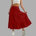 thumbnail image 2 of POIUYTR Cotton Maxi Skirt for Women Summer Boho Elastic Waist Pleated Flowy Boho Skirts Beach Travel Solid Color Tiered Long Skirts, 2 of 6