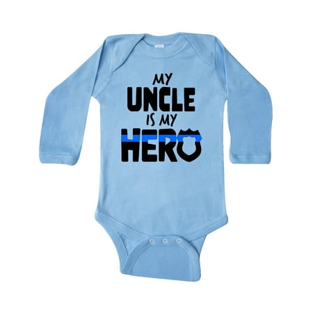 

Inktastic My Uncle is my Hero Police Officer Family Gift Baby Boy or Baby Girl Long Sleeve Bodysuit