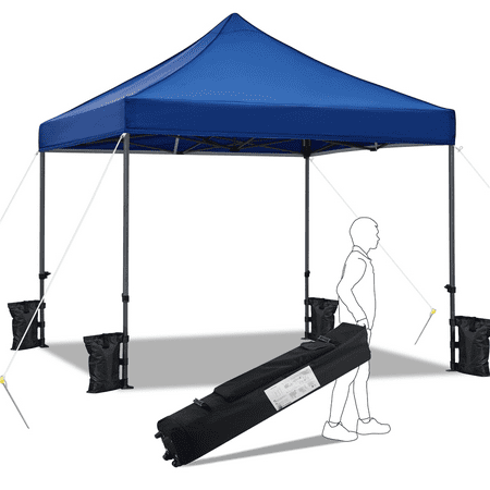 Topeakmart 10x10ft Commercial Pop-up Canopy with Wheeled Carry Bag and 4 Sand Bags Navy Blue