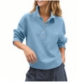 thumbnail image 2 of Dxzfnsa Half Button Sweatshirts for Women Women's Fashion Casual Solid Color Pullover Sweatshirts Loose Turndown Collar Long Sleeve Blouses Tops, 2 of 7